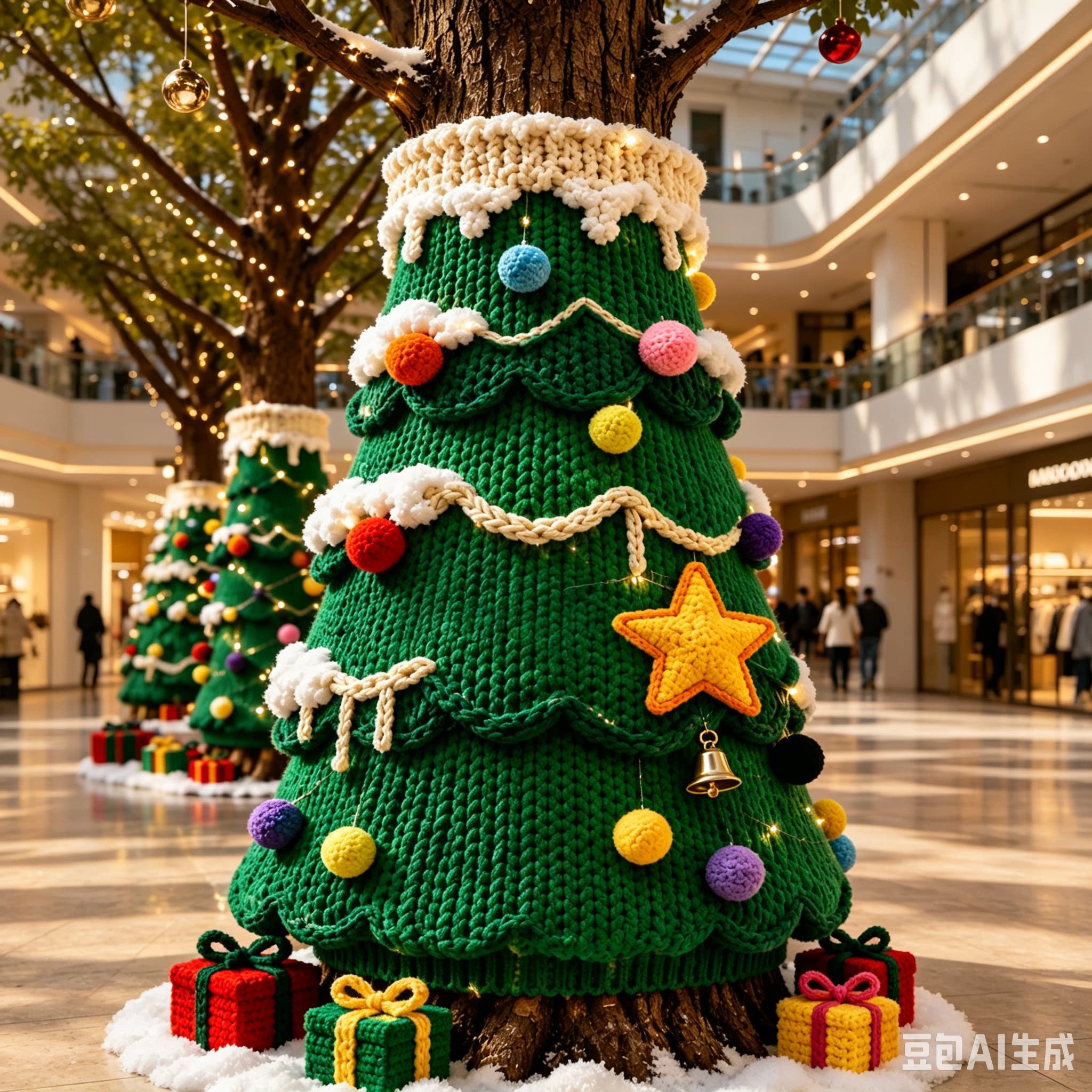 圣诞树毛衣服手工毛线装饰成品编织景点打卡户外彩色缠绕衣装饰