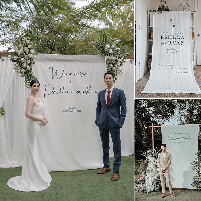 韩式婚礼挂布装饰可定制英文棉麻背景布店铺打卡网红装饰拍照道具