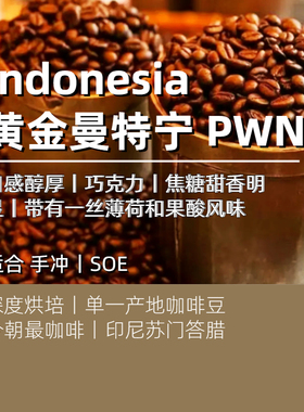 今朝最PWN印度尼西亚苏门答腊黄金曼特宁单品咖啡豆日式深烘SOE