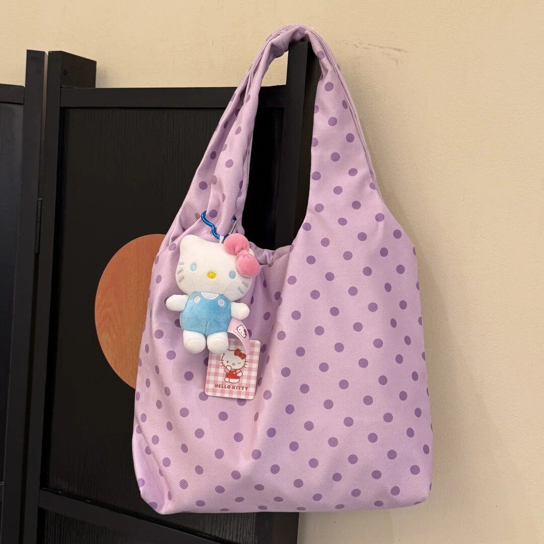 韩系波点帆布包单肩背心包包女新款2025慵懒风大容量托特包手提包