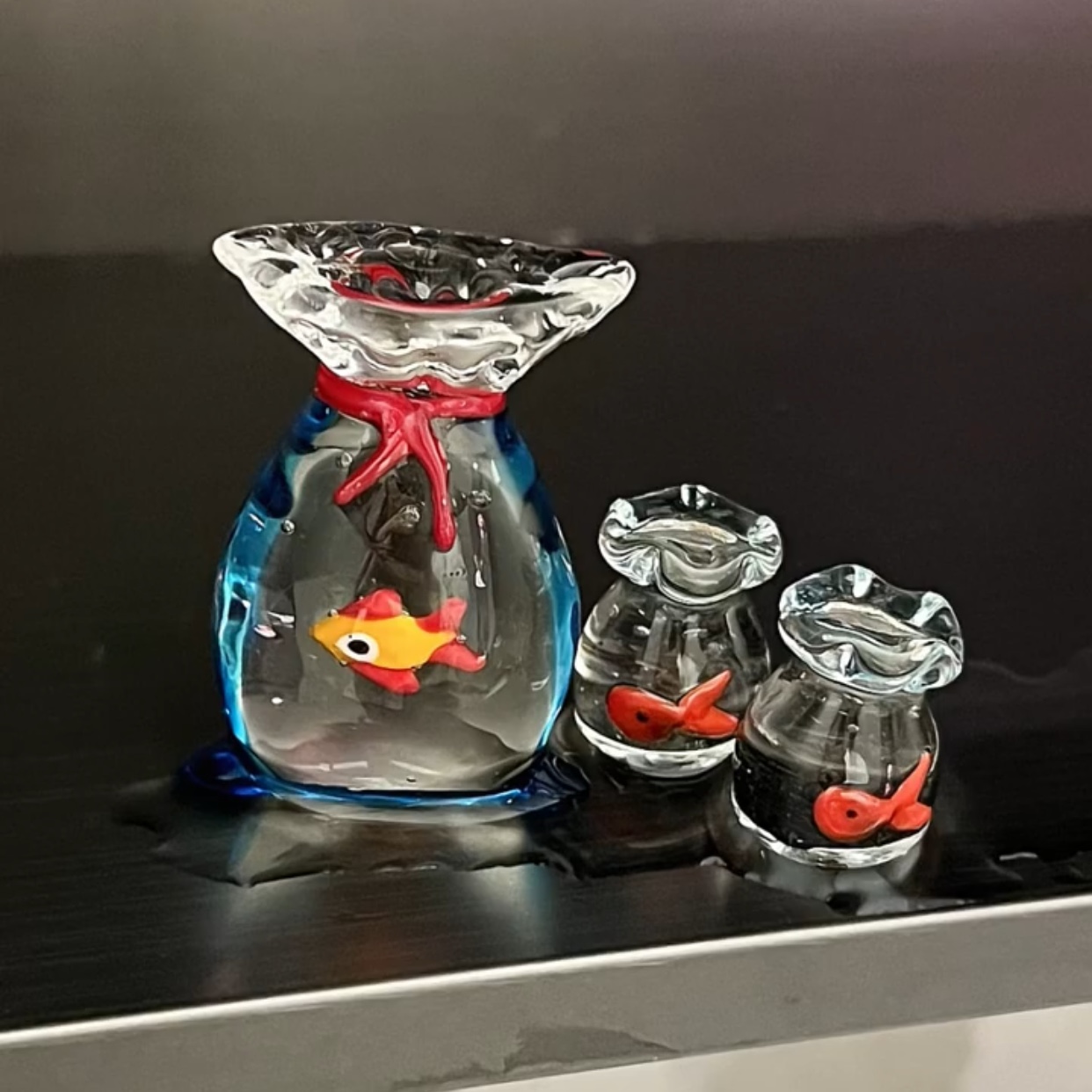 福袋小金鱼琉璃摆件可爱海洋鱼缸家居桌面创意装饰摆件治愈系卡通