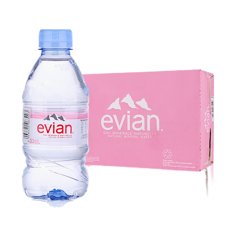 【进口】法国依云（evian）天然矿泉水 330ml*24瓶 整箱啤酒