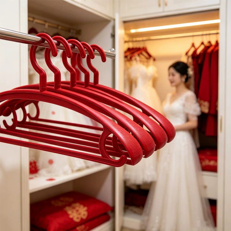 结婚红色衣架家用无痕挂晒衣服撑子凉衣架子晾衣架婚庆用品大全