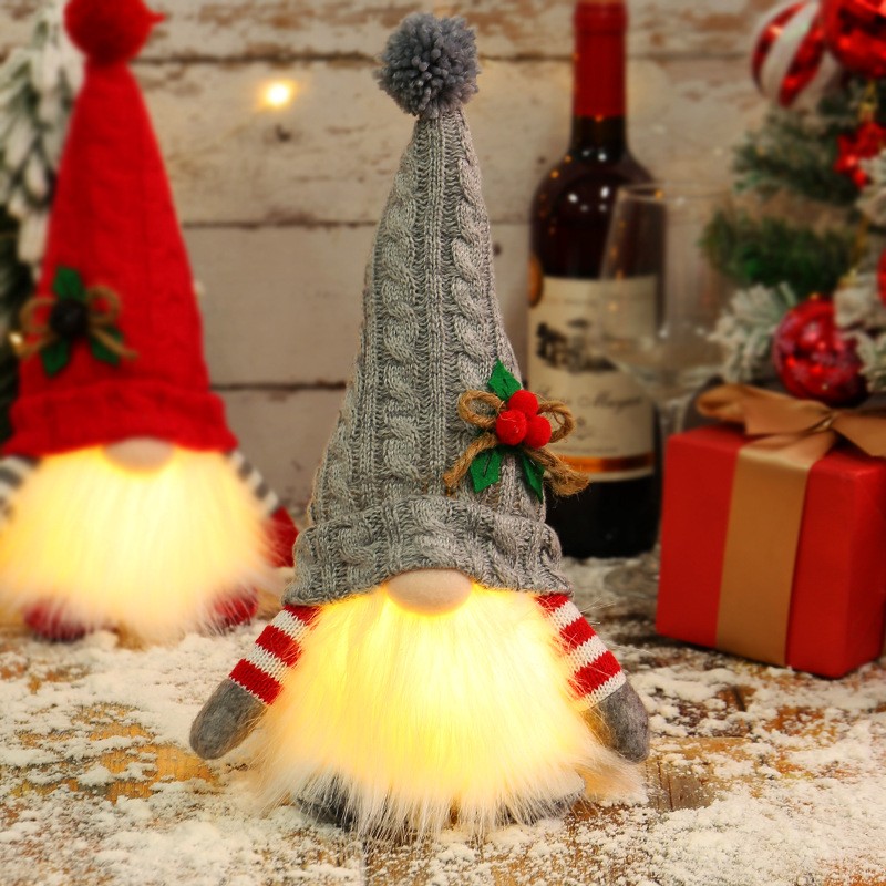 带灯针织帽发光公仔圣诞节装饰品鲁道夫娃娃圣诞摆件侏儒公仔zj47