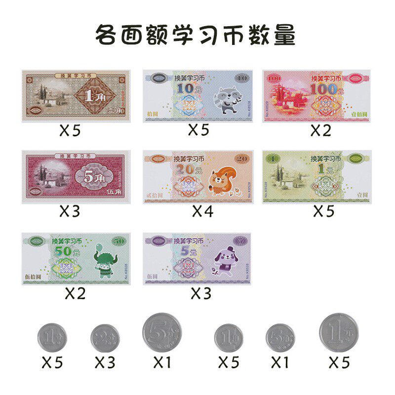 认识人民币换算学习用具数学换算元角分一二年级儿童纸币钱币ED66