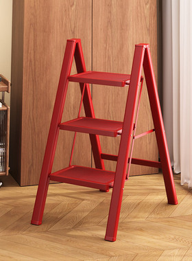 乔迁红色家用梯子折叠梯加厚加粗款家庭用迁乔楼梯伸缩三步人字梯