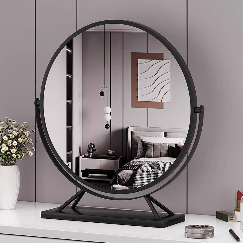 铁艺化妆镜智能圆形高清梳妆镜台式桌面简现代化妆台大号镜子轻奢