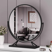 铁艺化妆镜智能圆形高清梳妆镜台式 桌面简现代化妆台大号镜子轻奢