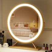 台式 桌面智能led化妆镜带灯轻奢女卧室化妆台镜子铁艺补光化妆镜