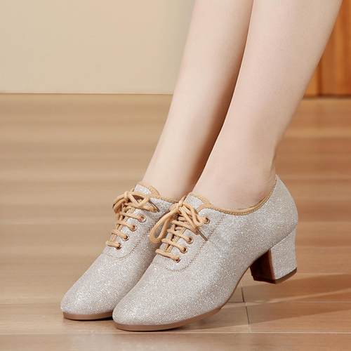 高级舞蹈鞋公主鞋摩登舞成人专业教师鞋中跟软底室外广场舞蹈鞋