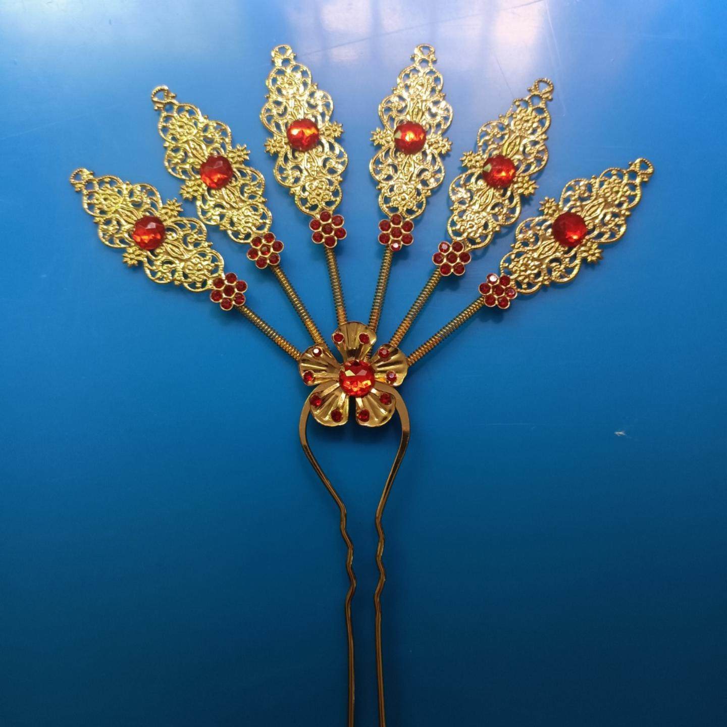 少数民族头饰云南流行发钗金色叶子复古风发簮饰品旅游旅拍百搭款