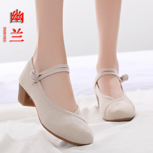 高端绣花鞋百搭汉服鞋子女古风搭配旗袍的鞋复古中国风中跟单鞋