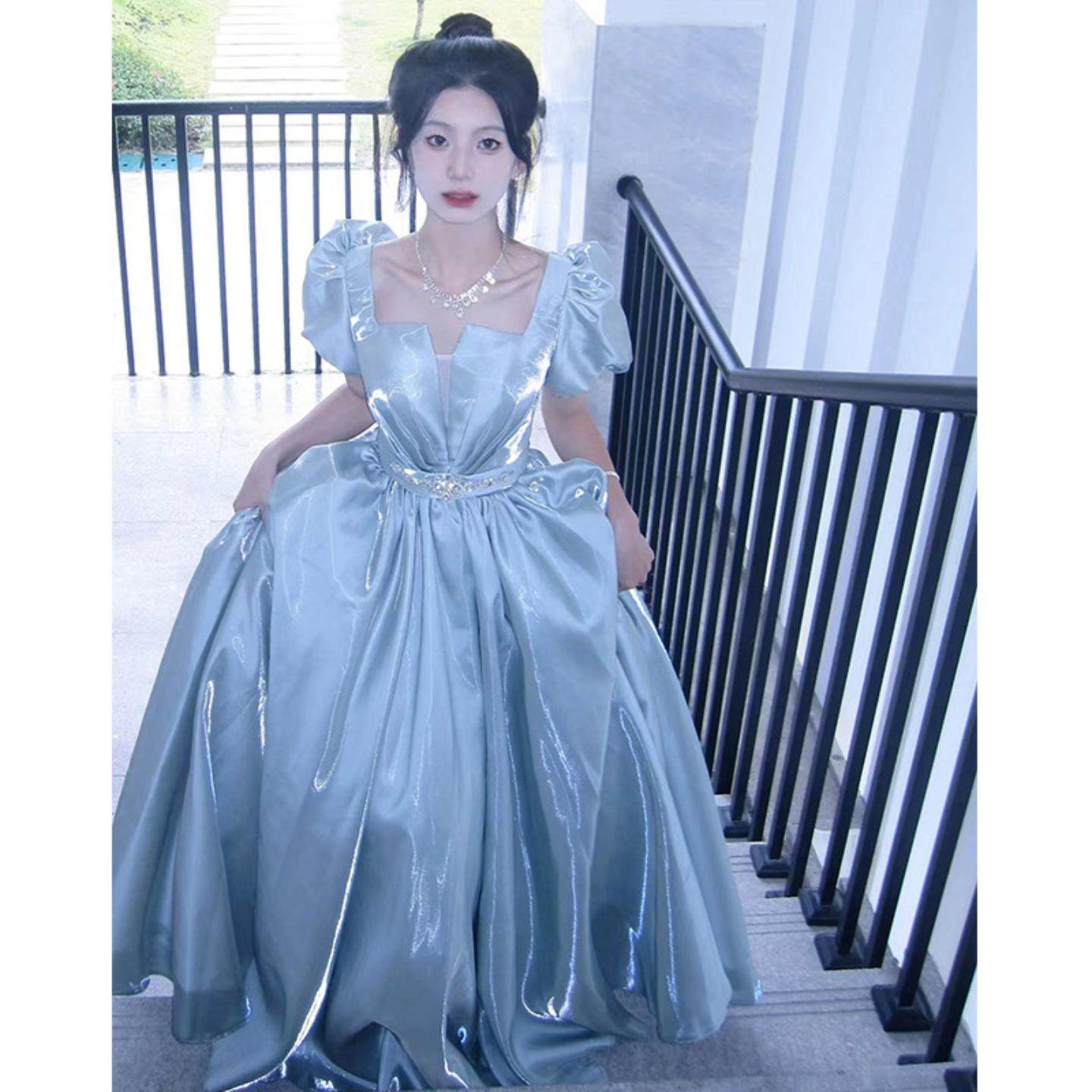 舞台演出独唱女装晚礼服蓝色声乐艺考公主风成人礼主持人演出礼服
