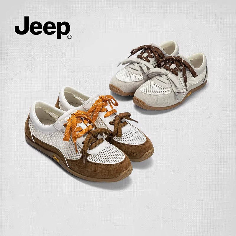 jeep平底德训鞋女款2026春夏新款网面透气运动鞋轻便软底复古女鞋