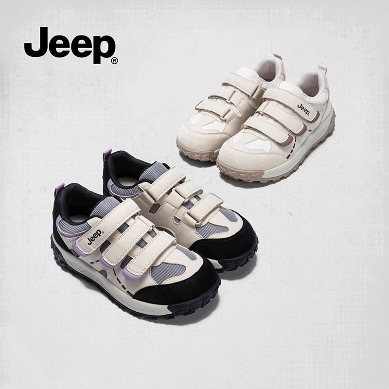 jeep魔术贴女鞋2025新款秋季巨好看百搭厚底饼干鞋防滑轻便运动鞋