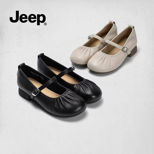 jeep低跟玛丽珍小皮鞋女款2026新款法式小香风浅口单鞋配裙子女鞋