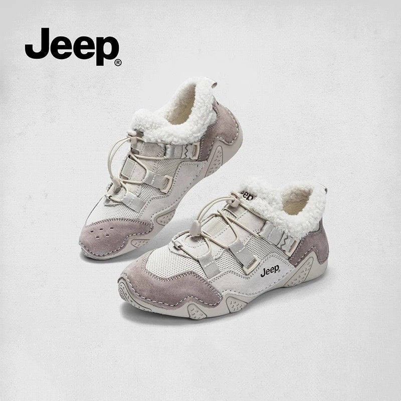 jeep鞋子女2025新款冬鞋保暖棉鞋轻便运动鞋防滑加绒休闲德训女鞋