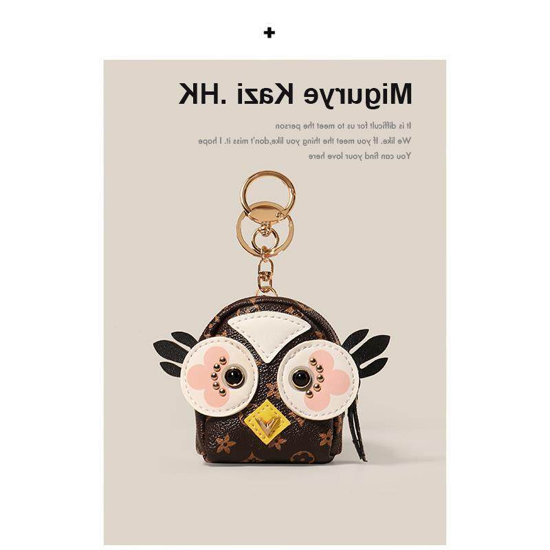 LV&GEDETE 印花复古猫头鹰零钱包挂件可爱汽车钥匙扣挂饰礼品老花