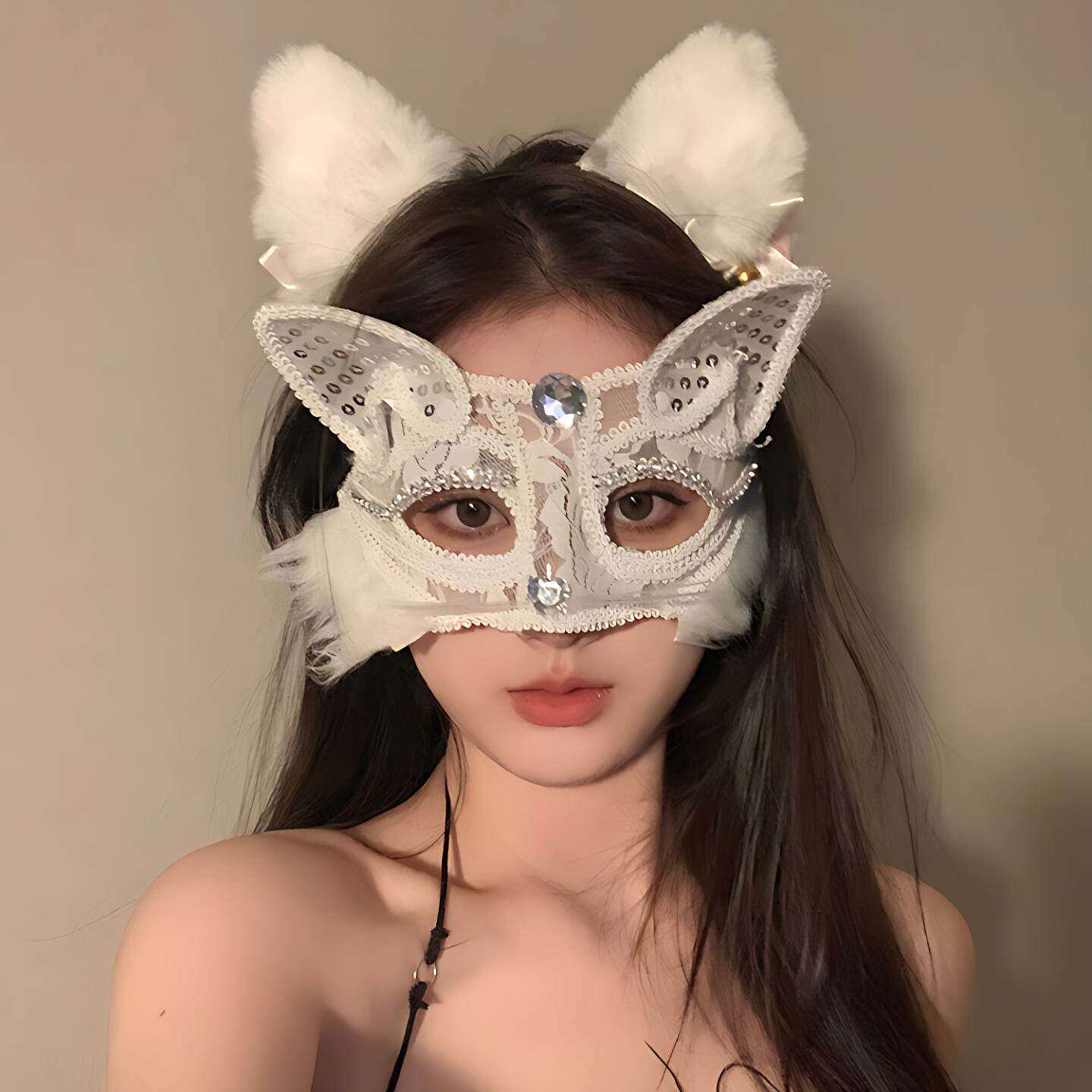 化妆舞会派对成人性感面具猫耳动物女纯欲半脸情趣面罩道具蕾丝面