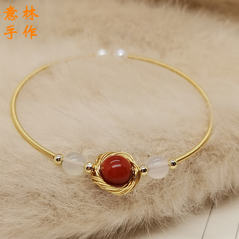 原创手工一点红手镯14K包金首饰珍珠手链手环时尚精致饰品手串