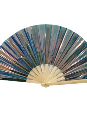 PVC折扇 功夫扇镭射扇舞蹈扇一尺33cm竹扇批发原色骨黑色竹骨