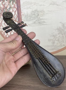 做旧仿古铜老包浆琵琶线香插摆件 复古中式书房茶室桌面装饰摆件