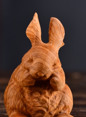 崖柏木雕小白兔手把件文玩精雕生肖兔可爱萌宠家居桌面饰品小摆件