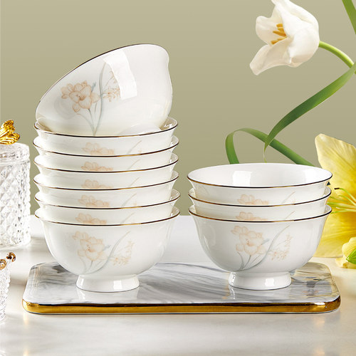 优尊陶瓷金边骨瓷新中式餐具饭碗