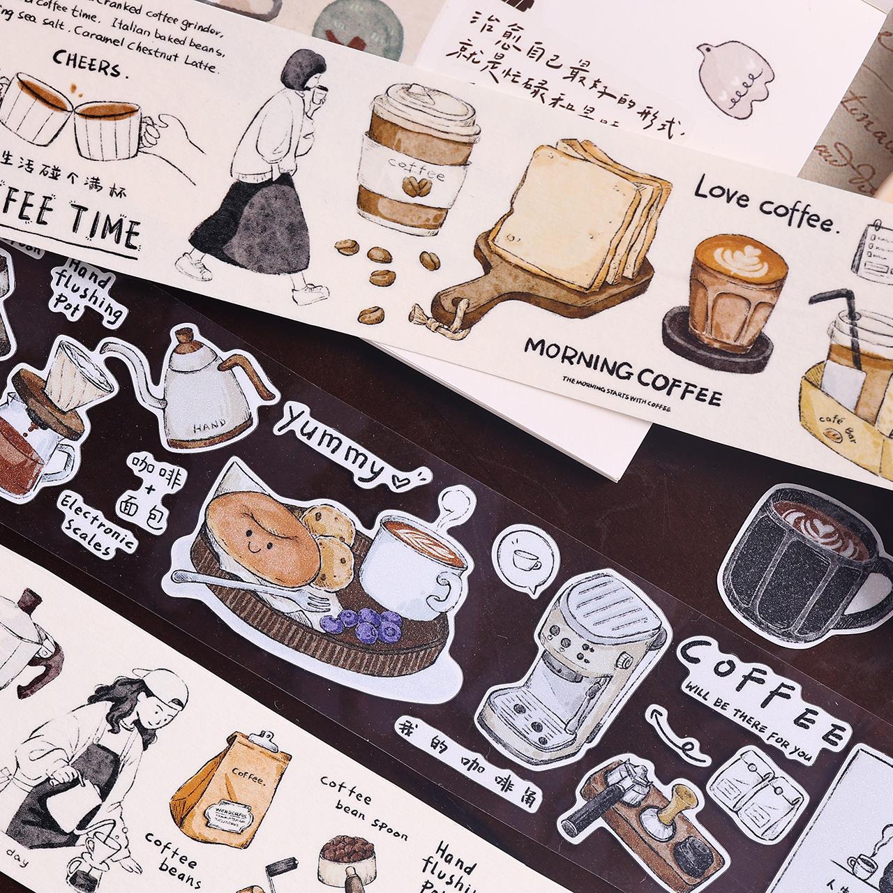 小白家文创盐铺新品咖啡脑袋面包轻覆古盐系和纸PET切模手账胶带