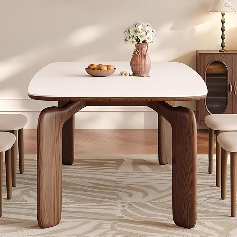 岩板餐桌长方形桌子家用小户型现代简约法式胡桃色餐厅餐桌椅组合