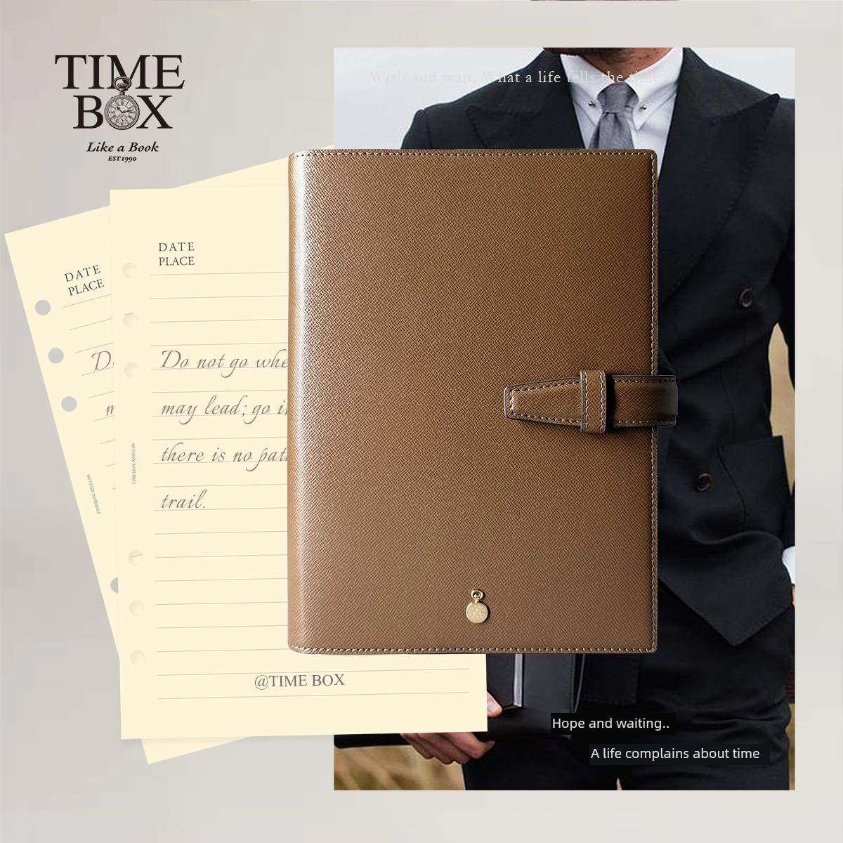 TIMEBOX意大利十字纹牛皮B5大号九孔A5中号六孔活页夹会议记录日