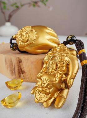 拉伸赚钱，手件招财，皮绣饰品，纯铜佛柄，黄铜手柄，手钱挂件