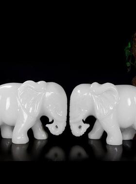 纯天然白色大理石大象饰品，吸水性大象一对，客厅，卫生间，浴室