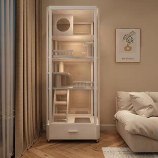 全景玻璃猫别墅家用实木猫笼子猫砂盆一体猫舍豪华猫窝室内猫屋子