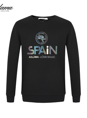 AOLAMA奥拉玛男装秋款长袖卫衣印花烫钻纯棉圆领081333905