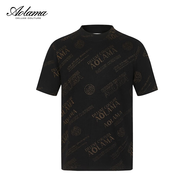 AOLAMA奥拉玛男装春秋新款半高领提花短袖针织衫080253547