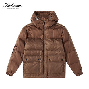 奥拉玛(Aolama)男款连帽羽绒服外套时尚百搭提花工艺男士羽绒服