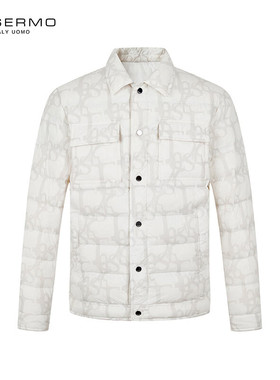 丹西摩（DOSERMO）轻奢男装秋冬图案印花白鸭绒连帽羽绒服男