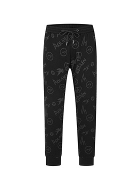 奥拉玛男装秋季休闲裤黑色抽绳束脚针织卫裤080623399