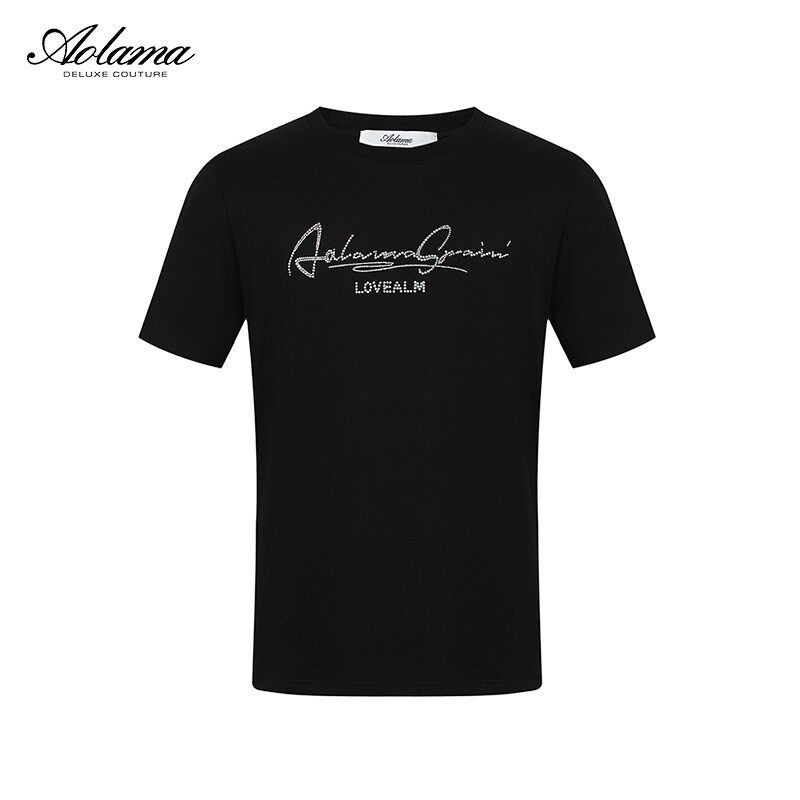 AOLAMA奥拉玛男装轻奢时尚棉字母logo烫钻夏装短袖T恤080242040