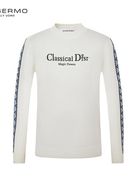 丹西摩（DOSERMO）轻奢纯绵羊毛衫圆领薄毛衫刺绣针织羊毛衫