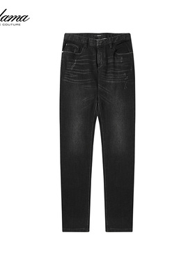 AOLAMA奥拉玛男装秋新款修身商务休闲黑色直筒牛仔裤080523465