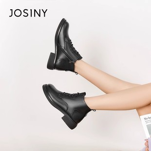 卓诗尼厚底马丁靴女2025年夏季 炸街小短靴黑色春秋瘦瘦单靴子 新款