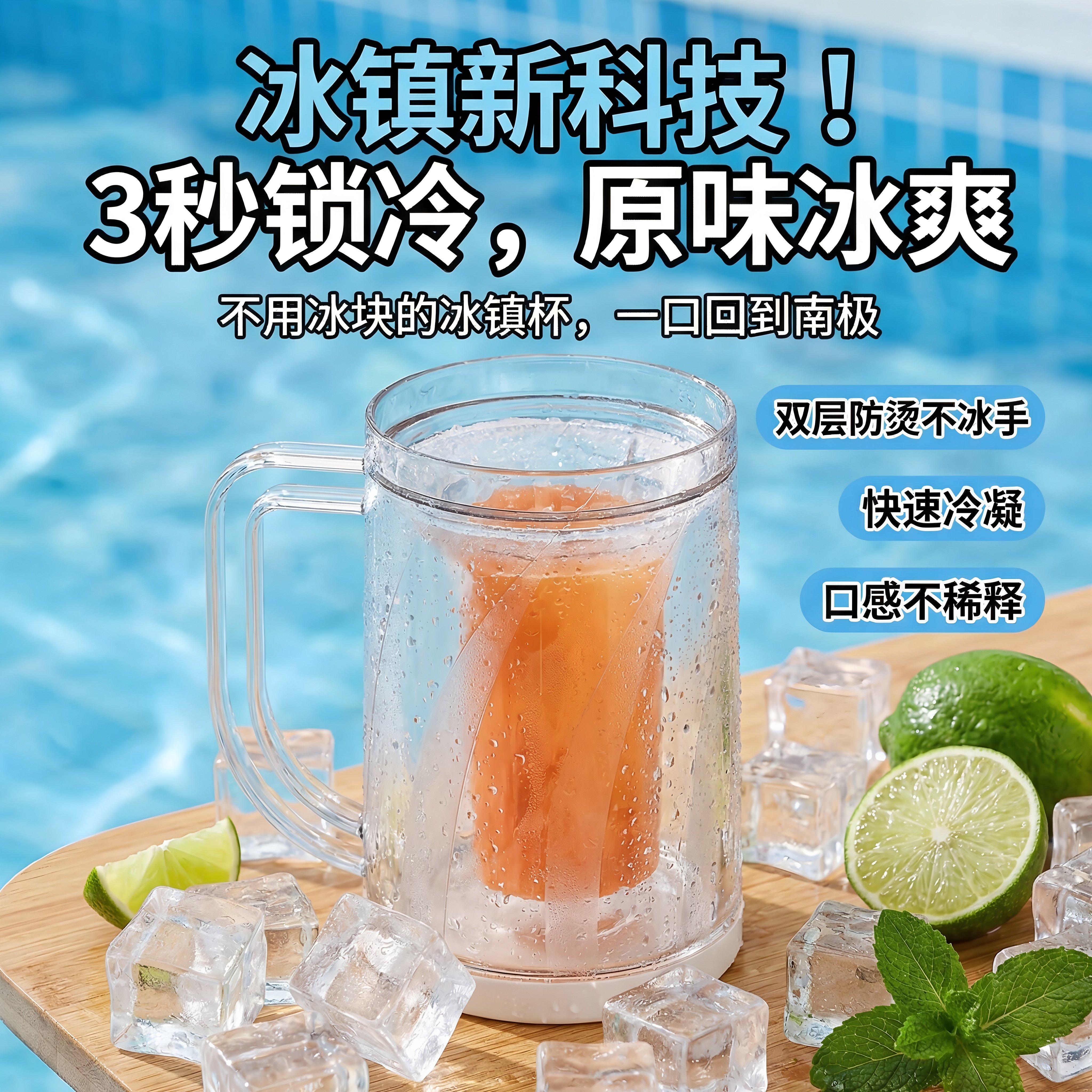 双层冰镇杯大容量啤酒杯夹层制冰杯冰箱冷冻杯子水杯冷饮杯夏天