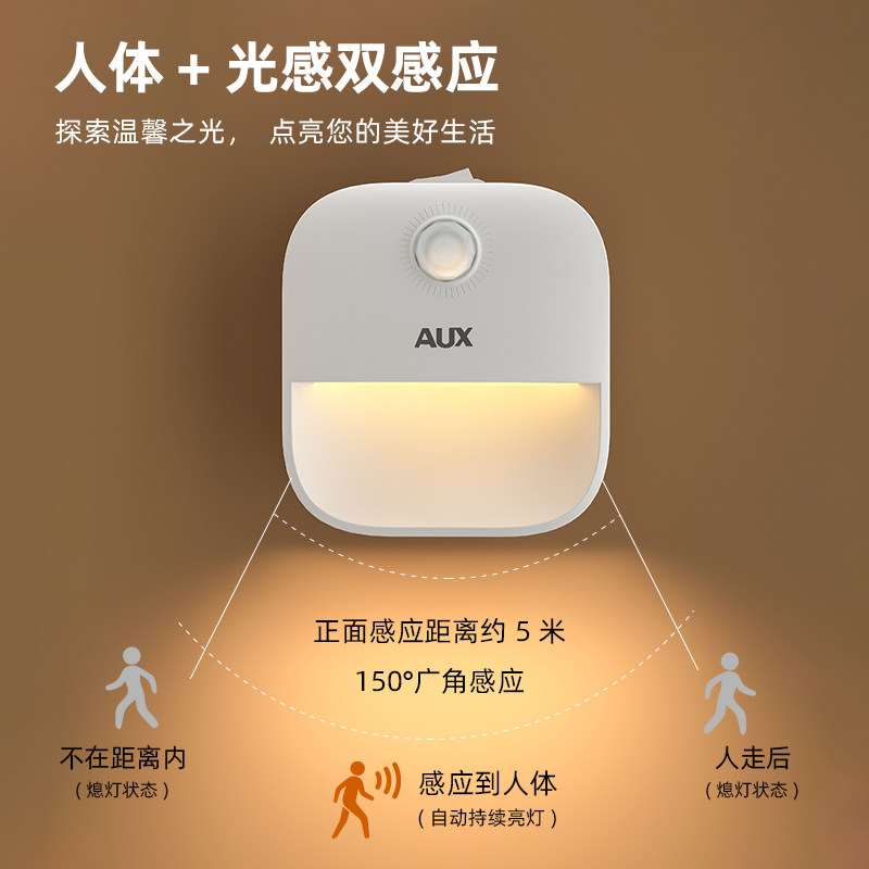 人体感应灯插式睡眠小夜灯床头灯夜间自动亮灯卧室走廊智能
