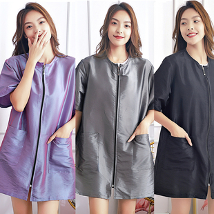 技师衣 罩衣中大工焗油染发长袖 发廊美发工作服加长款 剪发围裙短袖