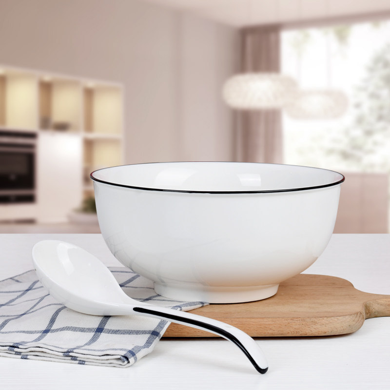汤碗带盖家用大号防烫北欧风陶瓷汤古纯色8英寸简约欧式汤盆纯白