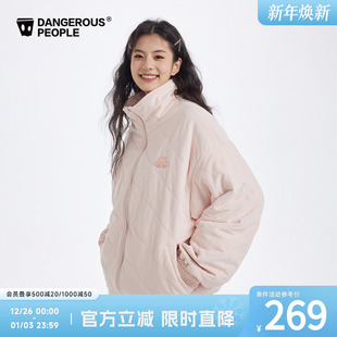 Dangerouspeople薛之谦dsp菱形格绗棉哑光丝绒百搭潮立领棉衣夹克