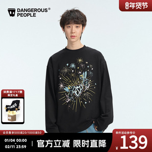 Dangerouspeople薛之谦dsp复古烟花网印潮酷宽松休闲百搭长袖T恤