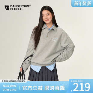 Dangerouspeople薛之谦dsp廓形花朵刺绣polo衫 宽松百搭潮卫衣 秋季